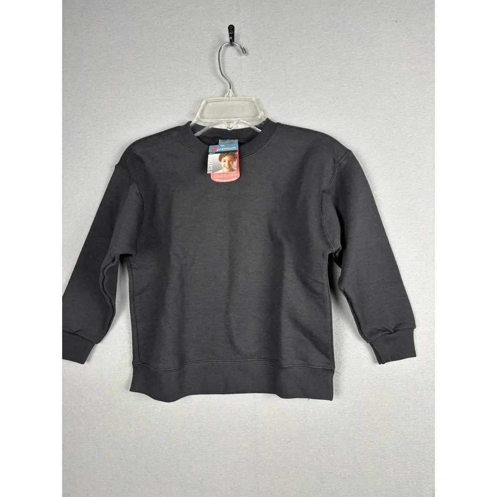 Hanes Premium Sweatshirt Youth XS 4/5 Black Crewneck Long Sleeve Vintage 3688